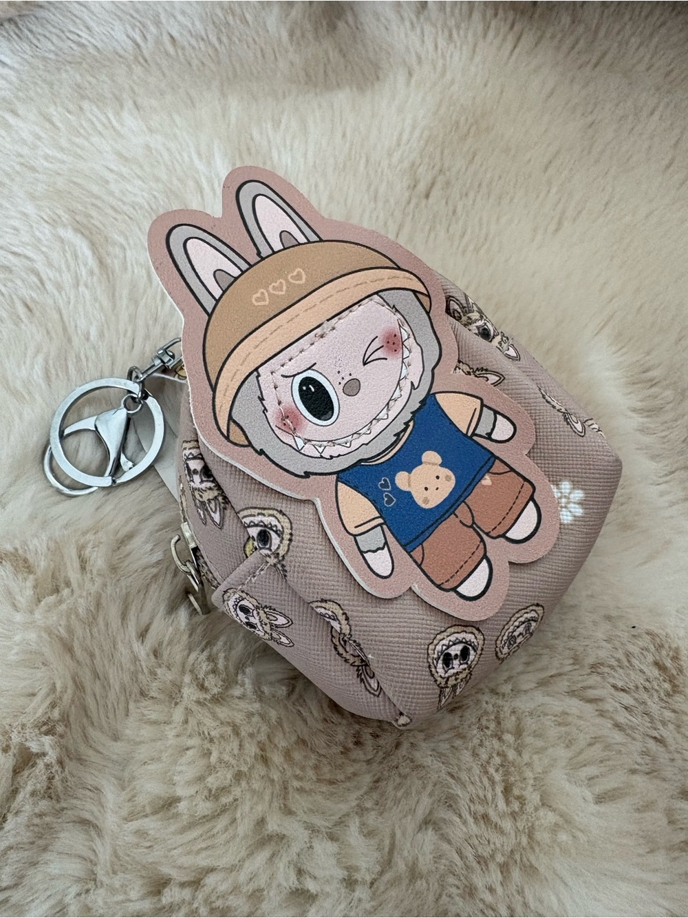 Cute Labubu Character Key & Card Holder - Pink